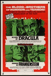 7d411 HORROR OF FRANKENSTEIN/SCARS OF DRACULA 1sh '71 double-bill, brothers of horror & terror!