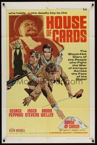 7d413 HOUSE OF CARDS 1sh '69 George Peppard, Orson Welles, Inger Stevens!