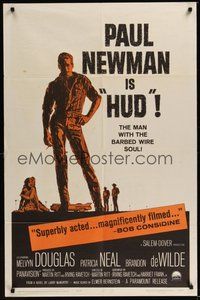 7d422 HUD 1sh '63 Paul Newman is the man with the barbed wire soul, Martin Ritt classic!