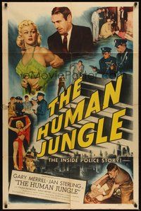 7d424 HUMAN JUNGLE 1sh '54 Gary Merrill, sexy Jan Sterling, the inside police story!