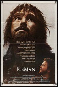 7d433 ICEMAN 1sh '84 Fred Schepisi, John Lone is an unfrozen 40,000 year-old neanderthal caveman!