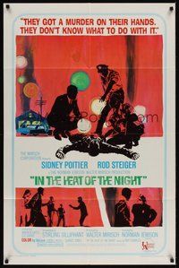 7d438 IN THE HEAT OF THE NIGHT 1sh '67 Sidney Poitier, Rod Steiger, Warren Oates, cool crime art!