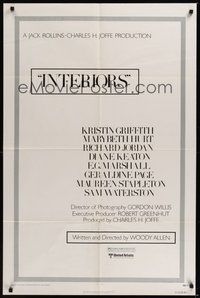 7d443 INTERIORS 1sh '78 Woody Allen, Diane Keaton, Mary Beth Hurt, Kristin Griffith