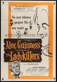 7d498 LADYKILLERS 1sh '55 cool art of guiding genius Alec Guinness, gangsters!