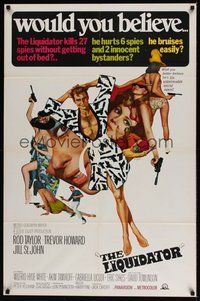 7d525 LIQUIDATOR 1sh '66 artwork of Rod Taylor & sexy spy babes by Bob Peak!