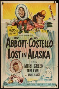 7d537 LOST IN ALASKA 1sh '52 artwork of Bud Abbott & Lou Costello falling through ice!