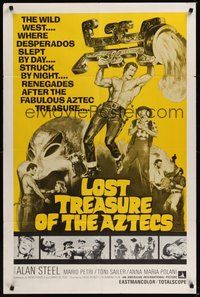 7d538 LOST TREASURE OF THE AZTECS 1sh '64 artwork of barechested Alan Steel in South America!