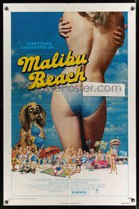 7d557 MALIBU BEACH 1sh '78 great image of sexy topless girl in bikini on famed California beach!
