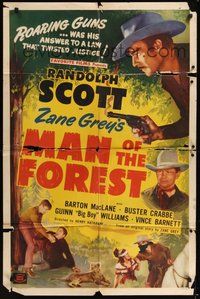 7d562 MAN OF THE FOREST 1sh R50 from Zane Grey, Randolph Scott, roaring guns was his answer!