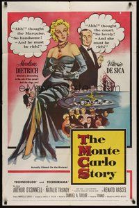 7d586 MONTE CARLO STORY 1sh '57 Dietrich, Vittorio De Sica, high stakes, low cut gowns!