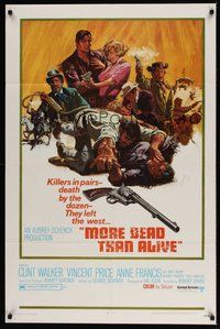 7d597 MORE DEAD THAN ALIVE 1sh '69 Clint Walker, Vincent Price & Anne Francis, cool western art!
