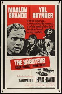 7d598 MORITURI 1sh '65 art of Marlon Brando & Nazi captain Yul Brynner, The Saboteur!