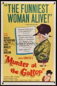 7d607 MURDER AT THE GALLOP 1sh '63 wacky Jim G. art of English detective Margaret Rutherford!