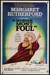 7d610 MURDER MOST FOUL 1sh '64 art of Margaret Rutherford, written by Agatha Christie!