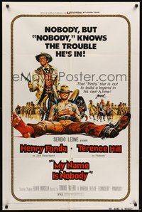 7d619 MY NAME IS NOBODY 1sh '74 Il Mio nome e Nessuno, art of Henry Fonda & Terence Hill!
