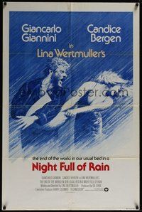 7d632 NIGHT FULL OF RAIN int'l 1sh '78 Lina Wertmuller, Beauvais art of Giannini & Candice Bergen!