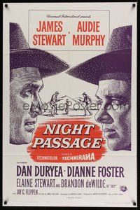 7d639 NIGHT PASSAGE 1sh R64 no one could stop the showdown between Jimmy Stewart & Audie Murphy!