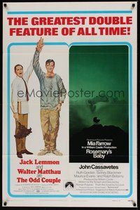7d647 ODD COUPLE/ROSEMARY'S BABY 1sh '69 the greatest and oddest double feature of all time!