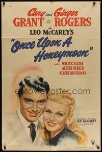 7d653 ONCE UPON A HONEYMOON style A 1sh '42 smiling portrait of Ginger Rogers & Cary Grant!