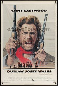 7d663 OUTLAW JOSEY WALES 1sh '76 Clint Eastwood is an army of one, cool double-fisted artwork!