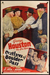 7d664 OUTLAWS OF BOULDER PASS 1sh '42 cool stone litho art of bandits & George Houston!