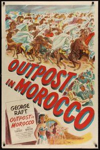 7d665 OUTPOST IN MOROCCO 1sh '49 cool Arabian cavalry art plus sexy Marie Windsor too!