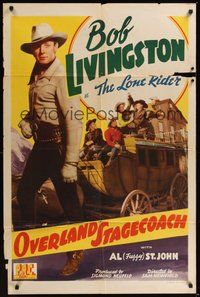 7d666 OVERLAND STAGECOACH 1sh '42 Bob Livingston as the Lone Rider, Al Fuzzy St. John!