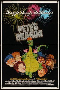 7d678 PETE'S DRAGON 1sh '77 Walt Disney, Helen Reddy, colorful art of cast w/Pete!