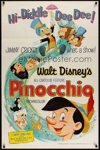 7d684 PINOCCHIO 1sh R62 Disney classic fantasy cartoon about a wooden boy who wants to be real!