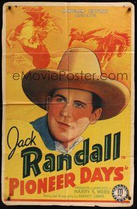 7d686 PIONEER DAYS 1sh '40 cowboy Jack Randall in western stone litho artwork!