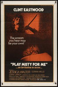 7d690 PLAY MISTY FOR ME 1sh '71 classic Clint Eastwood, Jessica Walter, an invitation to terror!