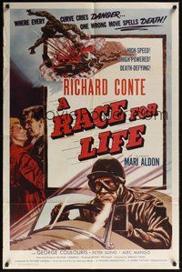 7d704 RACE FOR LIFE 1sh '54 cool race car driver Richard Conte & crash artwork!