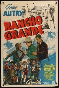 7d713 RANCHO GRANDE 1sh '40 artwork of Gene Autry, pilot June Storey, Smiley Burnette!