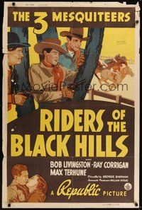7d728 RIDERS OF THE BLACK HILLS 1sh '38 3 Mesquiteers, Bob Livingston, Crash Corrigan, Terhune!