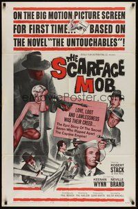7d752 SCARFACE MOB 1sh '62 Barbara Nichols, cool art of Robert Stack as Eliot Ness!