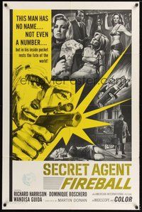 7d757 SECRET AGENT FIREBALL 1sh '66 Bond rip-off, the man with no name, not even a number!