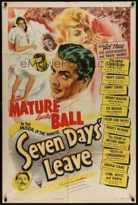 7d763 SEVEN DAYS' LEAVE style A 1sh '42 art of Lucille Ball, Victor Mature & top radio entertainers!