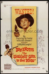 7d768 SHAKIEST GUN IN THE WEST 1sh '68 Barbara Rhoades with rifle, Don Knotts on wanted poster!