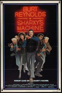 7d769 SHARKY'S MACHINE 1sh '81 Burt Reynolds, Vittorio Gassman, great Lettick neon sign image!