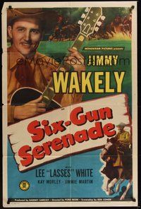 7d785 SIX-GUN SERENADE 1sh '47 singing cowboy Jimmy Wakely with guitar & on horseback!
