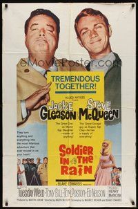 7d798 SOLDIER IN THE RAIN 1sh '64 close-ups of misfit soldiers Steve McQueen & Jackie Gleason!