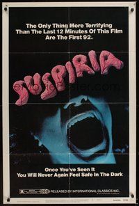 7d834 SUSPIRIA 1sh '77 classic Dario Argento horror, cool close up screaming mouth image!