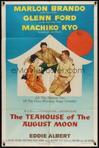 7d850 TEAHOUSE OF THE AUGUST MOON 1sh '56 art of Asian Marlon Brando, Glenn Ford & Machiko Kyo!