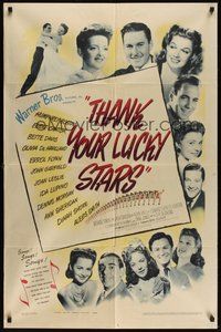 7d857 THANK YOUR LUCKY STARS 1sh '43 Errol Flynn, Humphrey Bogart, Bette Davis & more pictured!