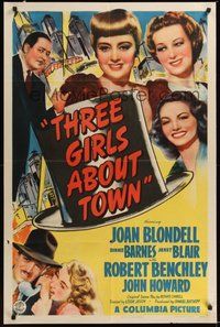 7d873 THREE GIRLS ABOUT TOWN 1sh '41 smiling Joan Blondell, Binnie Barnes & Janet Blair!