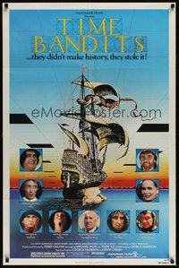 7d887 TIME BANDITS 1sh '81 John Cleese, Sean Connery, art by director Terry Gilliam!