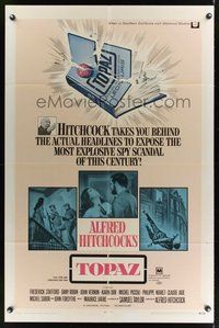 7d897 TOPAZ 1sh '69 Alfred Hitchcock, John Forsythe, most explosive spy scandal of this century!