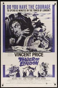 7d899 TOWER OF LONDON 1sh '62 Vincent Price, Roger Corman, horror art, do you have the courage?