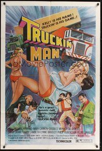 7d914 TRUCKER'S WOMAN 1sh '75 big rig sexploitation, wild sexy artwork of a Truckin' Man!