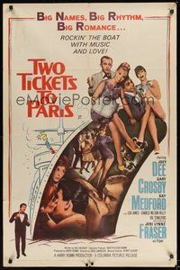 7d921 TWO TICKETS TO PARIS 1sh '62 Joey Dee, Gary Crosby, Kay Medford in France!